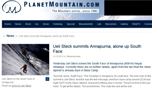Ueli Steck_slo na Annapurnu_zprva PlanetMountain.com