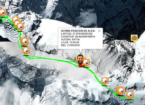 Alex Txikon Everest GPS lokace 21.2.2018